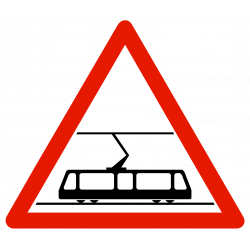 Panneau de danger traversée de voies de tramway A9