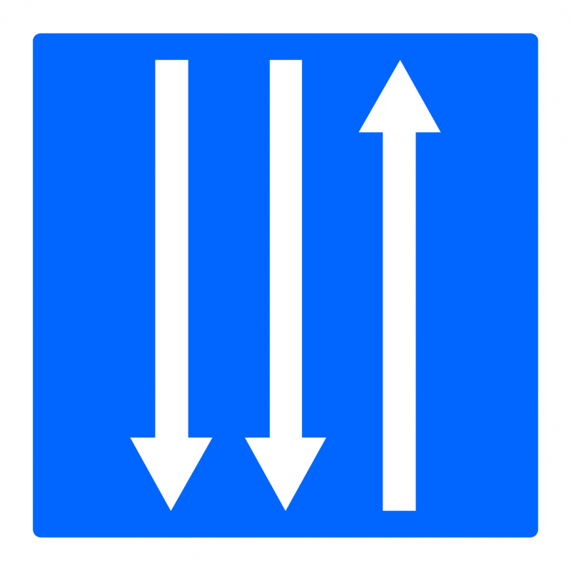 Panneau indication section de route à trois voies affectées C29c