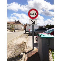 Panneau d'interdiction limitation de tonnage B13 - Poids tonnes à personnaliser si besoin avec flèche directionnelle