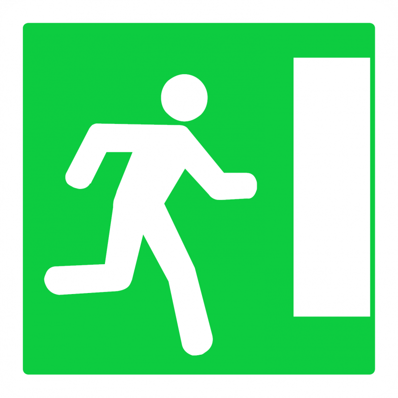 Panneau services issue de secours vers la droite CE30a