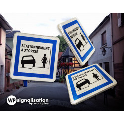 Panneau services stationnement autorisé sur trottoir CE50N | 360 degré | WP Signalisation