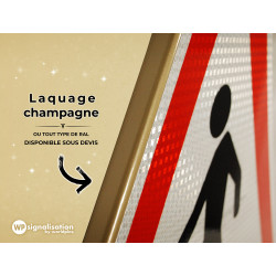 Panneau A13B - Panneau passage pour piétons I Laquage champagne Type RAL disponible| WP Signalisation