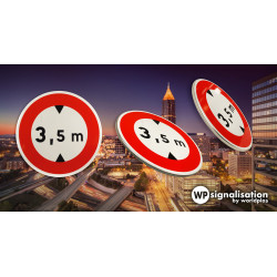 Panneau d'interdiction limitation de hauteur B12 3,5 m | Photo de panneau en 360 degrés | Taille poids lourds