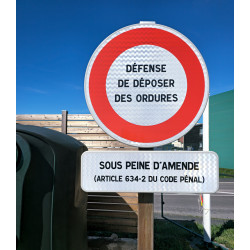 Panneau d'interdiction personnalisable B19 | Panneau M9Z sous peine d'amende pour poubelles : défense de déposer des ordures