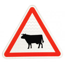 Face avant du panneau de signalisation A15a1 - Passage d'animaux domestiques (vache) I WP Signalisation