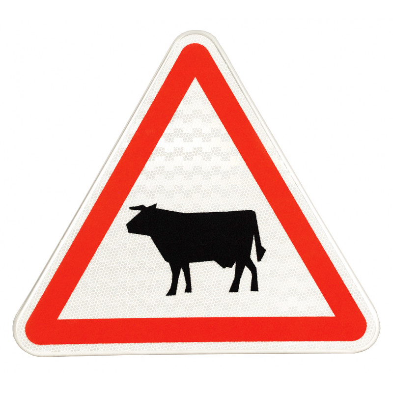 Face avant du panneau de signalisation A15a1 - Passage d'animaux domestiques (vache) I WP Signalisation
