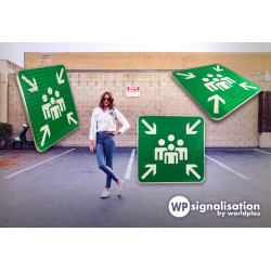 Panneau point de rassemblement après évacuation | Incendie et sécurité sur parking panneau routier CE004 | WPSignalisation