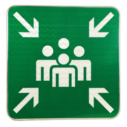 Panneau point de rassemblement après évacuation | Incendie et sécurité sur parking panneau routier CE004 | WPSignalisation