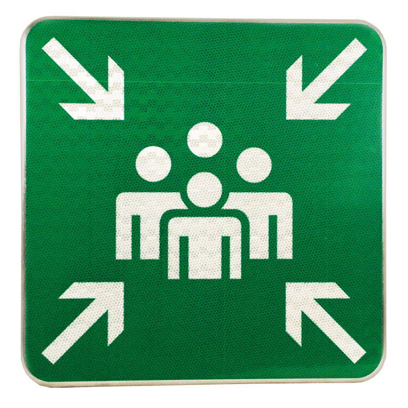 Panneau point de rassemblement après évacuation | Incendie et sécurité sur parking panneau routier CE004 | WPSignalisation