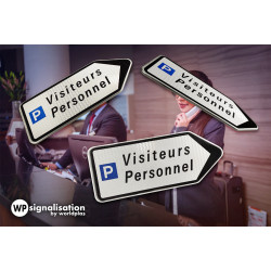 Panneau directionnel pour centre commercial et centre ville D21b2 avec idéogramme parking | 360 degrés | WPSignalisation