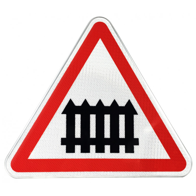 Panneau de danger passage à niveau muni de barrières à fonctionnement manuel A7 | Panneau passage à niveau