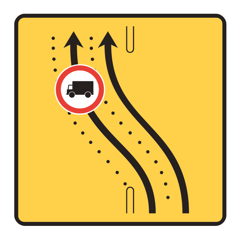Panneau voirie temporaire présignalisation de changement de chaussée ou de trajectoire KD8 ex2