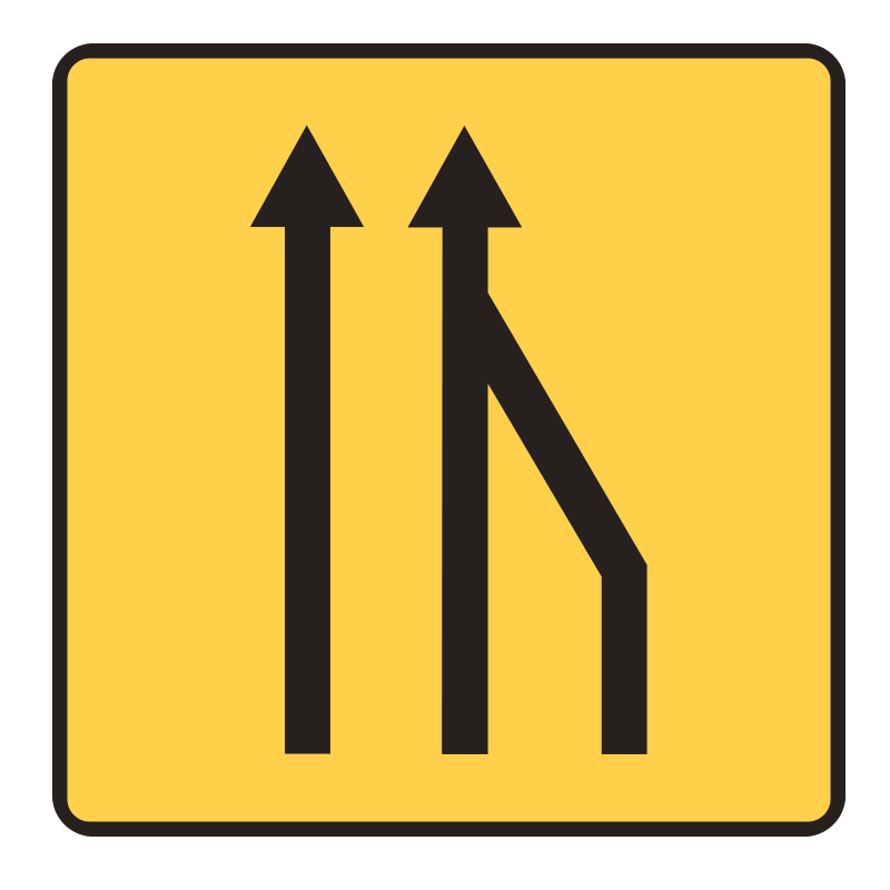 Panneau KD10a-2  réduction du nombre des voies à droite | Travaux et chantiers