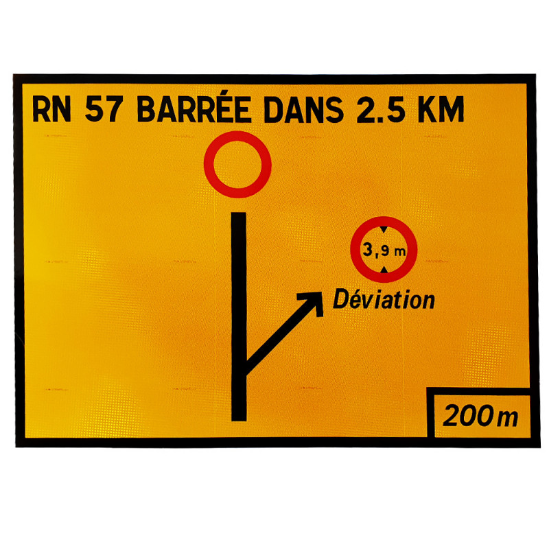 Panneau voirie temporaire présignalisation de déviation KD42a-1 | Panneau KD42 ex1 ou panneau KD42a