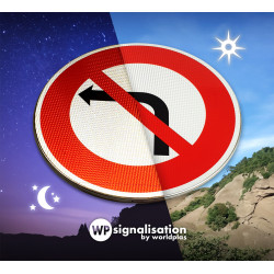 Panneau BK2a - Interdiction de tourner à gauche à la prochaine intersection | Film prismatique conforme aux normes NF et CE