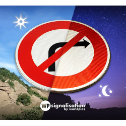 Panneau BK2B - Interdiction de tourner à droite à la prochaine intersection | Film prismatique conforme aux normes NF et CE