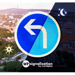 Panneau d'obligation direction à gauche B21C2 | Film prismatique NF et CE du panneau B21C | WPSignalisation