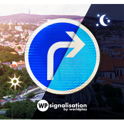 Panneau d'obligation direction à droite B21C1 | Film prismatique NF et CE du panneau B21C | WPSignalisation