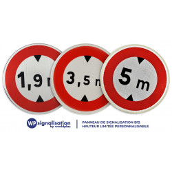 Panneau d'interdiction limitation de hauteur B12 5 m 1,9m 3,5m |Panneau B12 hauteur limitée personnalisable| Taille poids lourds