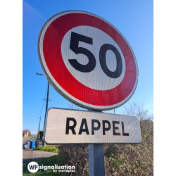 Panneau de signalisation B14 50km/h I Limitation de vitesse à respecter | Avec panonceau M9Z RAPPEL | WP Signalisation