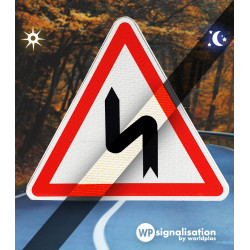 Panneau de danger succession de virages dont le 1er est à gauche A1D l WP Signalisation