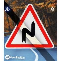 Panneau de danger succession de virages dont le 1er est à droite A1C l WP Signalisation