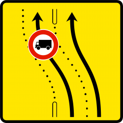 Panneau voirie temporaire présignalisation de changement de chaussée ou de trajectoire KD8 ex2