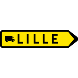 Paneau voierie temporaire direction de déviation avec mention de la ville KD21b