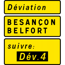 Paneau voierie temporaire signalisation complémentaire d'un itinéraire de déviation KD79a