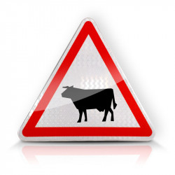Face avant du panneau de signalisation A15a1 - Passage d'animaux domestiques (vache) I WP Signalisation