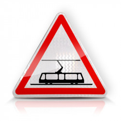 Panneau de danger traversée de voies de tramway A9