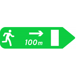 Panneau de jalonnement piétonnier d'une issue de secours vers la droite Dp2a