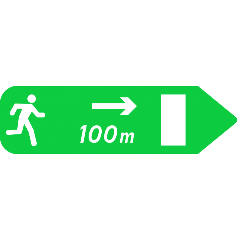 Panneau de jalonnement piétonnier d'une issue de secours vers la droite Dp2a