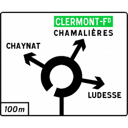 Panneau de présignalisation diagrammatique à sens giratoires D42b