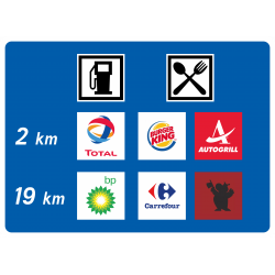 Panneau de présignalisation deux aires de service autoroutières D48a