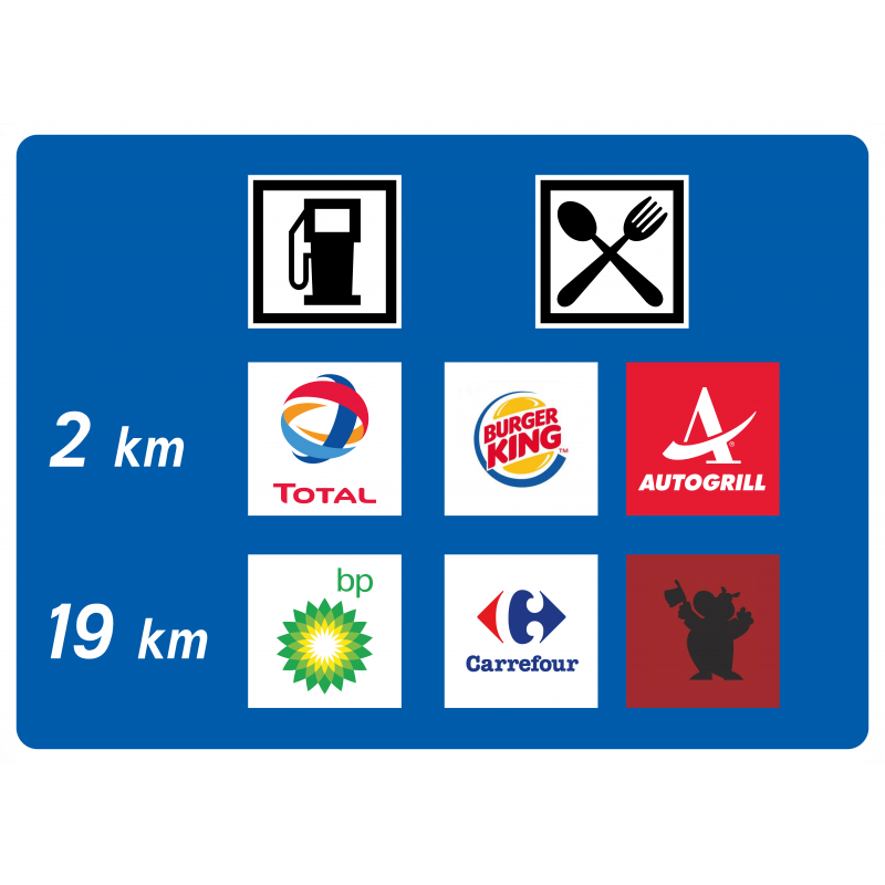 Panneau de présignalisation deux aires de service autoroutières D48a