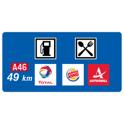 Panneau de présignalisation aire de service autoroutière avant bifurcation D48c