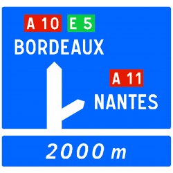 Panneau d'avertissement bifurcation autoroutière simple D52a