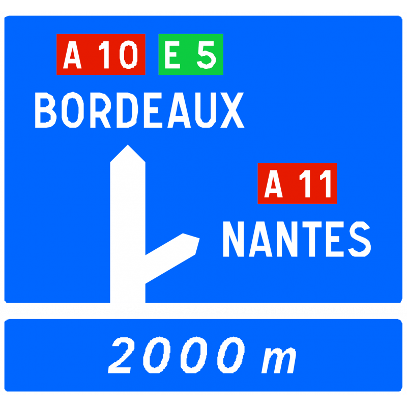 Panneau d'avertissement bifurcation autoroutière simple D52a