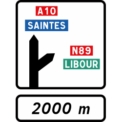 Panneau d'avertissement bifurcation autoroutière simple D52b