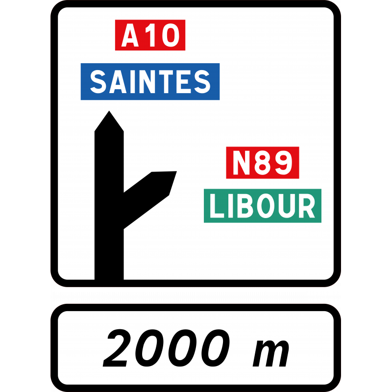 Panneau d'avertissement bifurcation autoroutière simple D52b