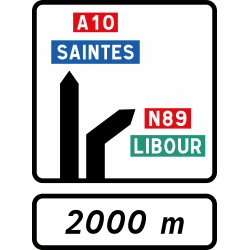 Panneau d’avertissement avec affectation de voies Da52b