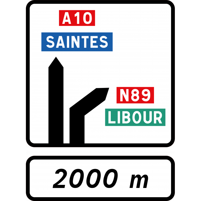 Panneau d’avertissement avec affectation de voies Da52b