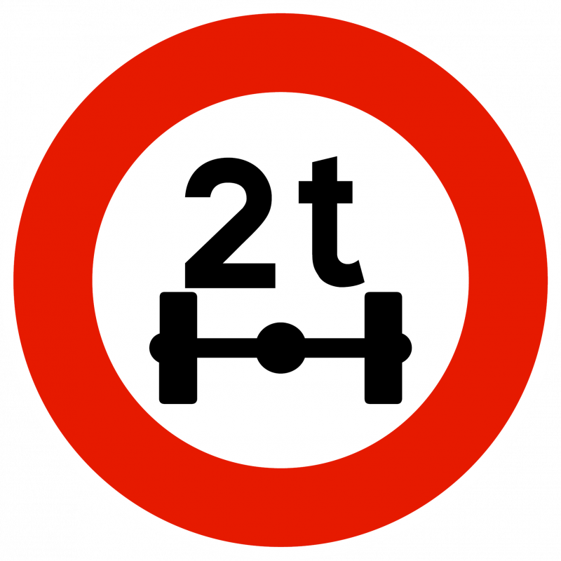 Panneau d'interdiction limitation de poids par essieu B13a