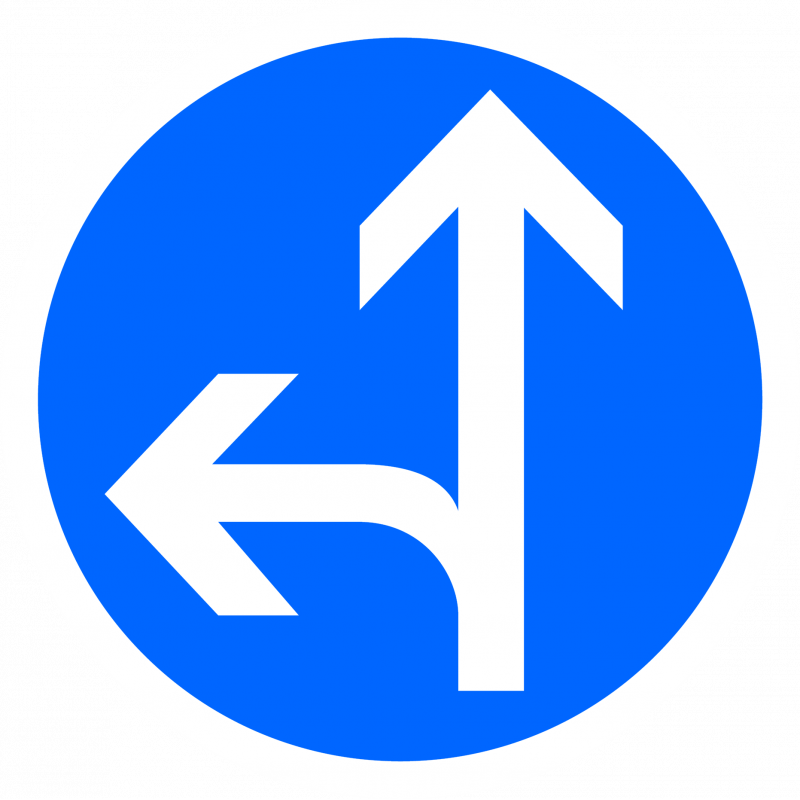 Panneau d'obligationdirections tout droit ou à gauche B21D2